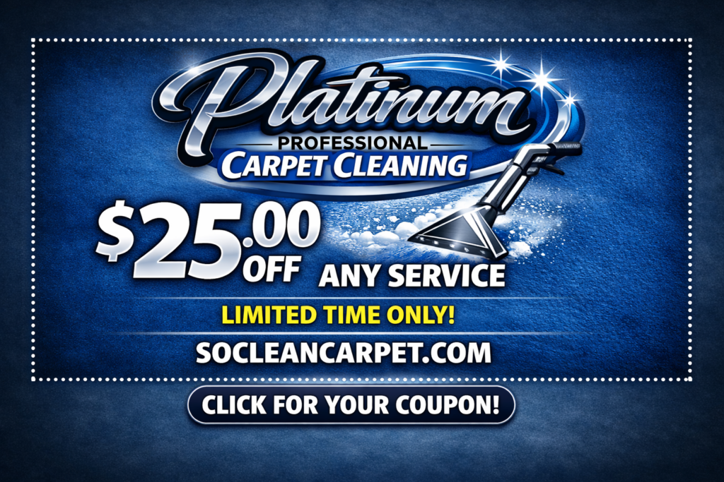 Platinum Professional Carpet Cleaning coupon showing $25 off any carpet cleaning service in Spokane, WA.